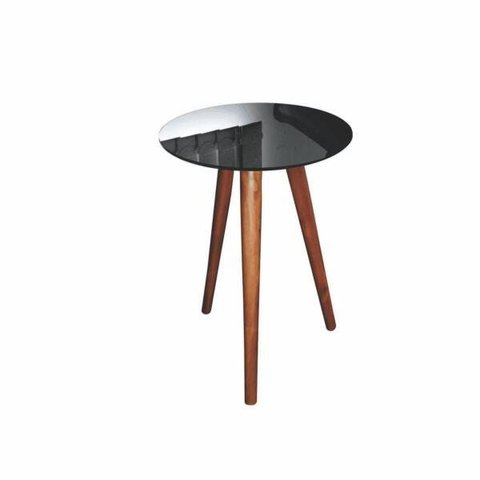 Mesa Mesinha Lateral Tripé Preta Mini Vidro