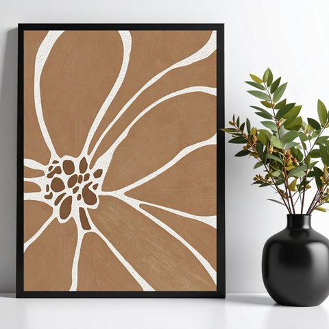 Quadro Minimalista Moderno Matisse Flores Marrom 33x24cm - com Vidro:moldura Branca