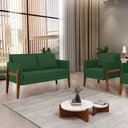 Ver mais imagens de Kit 1 Sofá Namoradeira e 1 Poltrona Lana Veludo Verde Base de Madeira - D’Rossi