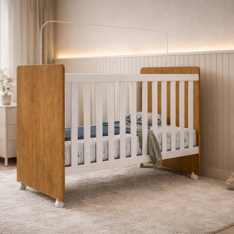 Berço Mini Cama 97cm x 132,8cm Catatau New Marrom/Nature/Branco