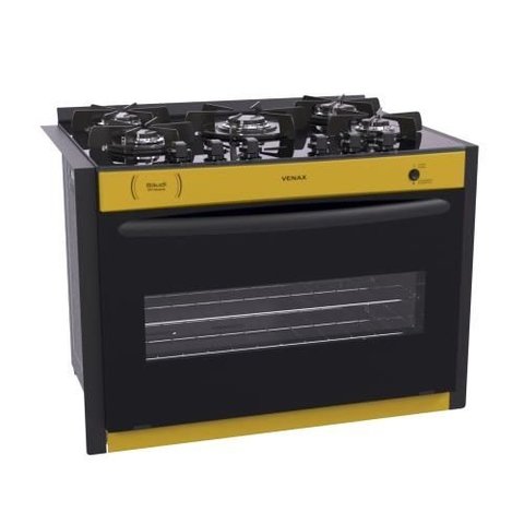 Fogao de Embutir 5 Bocas Venax Gaudi Prisma Vitreo Amarelo Gas Glp