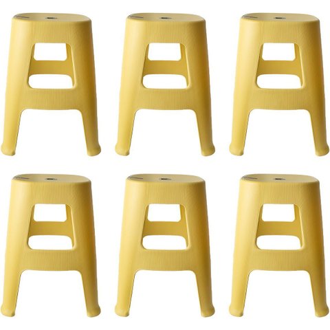 Kit com 6 Banquetas Empilhável Plástico Resistente Multiuso - Amarela