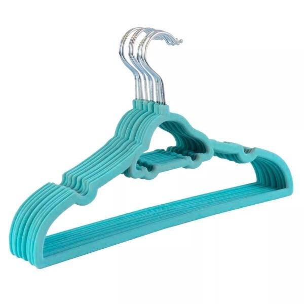 Kit 40 Cabides Infantis De Veludo Verde Ultrafino - 1