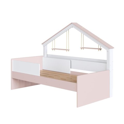Cama Infantil Moldura Casinha Protetores Laterais 200,3X106cm Branco/Rosa