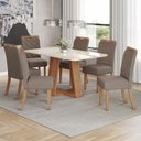 Ver imagem 1 de Mesa de Jantar Lins 160cm Canto Arredondado com Vidro Ambiente Nature Off White com 6 Cadeiras Bella