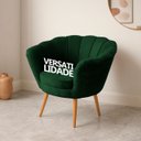 Ver mais imagens de Poltrona Sala Decorativa Pétala Verde Bege Pés Palito Castanho