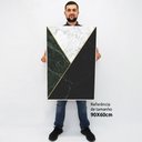 Ver imagem 2 de Quadro Decorativo Caixa Alta com Vidro Geométrico Mármore Verde, Preto e Branco TaColado Moldura Mad