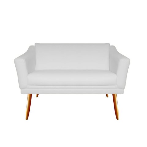Namoradeira Decorativa Agatha Couro Branco 2 Lugares Pés Madeira Ms Decor