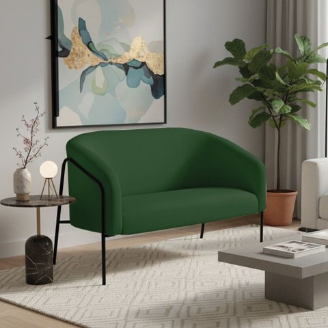 Sofá 2 Lugares Namoradeira Stella Base Industrial Alta Preta Suede Verde D03 - D’Rossi
