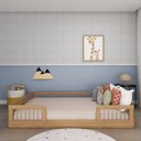 Ver imagem 3 de Cama Infantil Montessoriana Casal com Grades em Pinus Lume Marrom/Carvalho Mel
