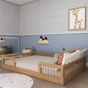 Ver imagem 5 de Cama Infantil Montessoriana Casal com Grades em Pinus Lume Marrom/Carvalho Mel
