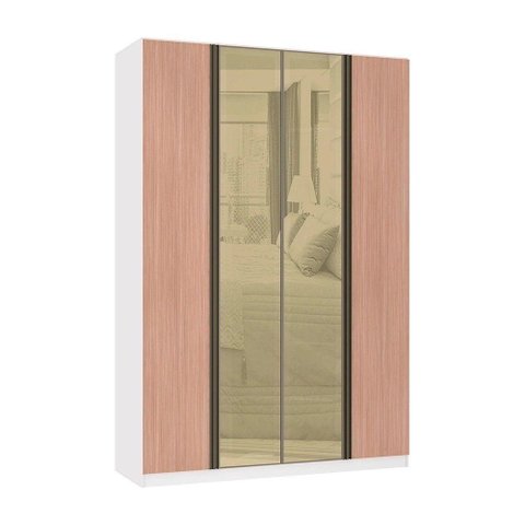 Guarda Roupa 4 Portas 3 Gavetas 159,2 Cm com Vidro Reflecta Bronze Prime Luciane Móveis
