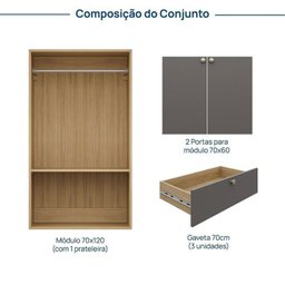 Módulo 70x120 2 Portas 3 Gavetas Frame Cabecasa madeiramadeira - 3