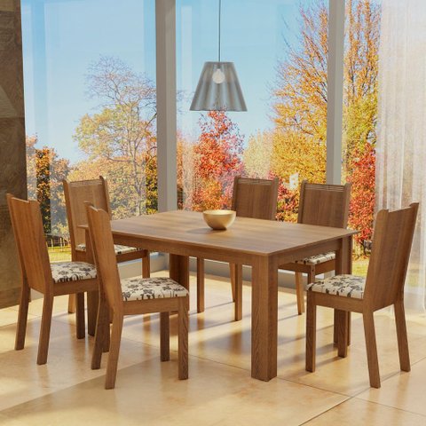 Conjunto Sala de Jantar Madesa Analu Mesa Tampo de Madeira com 6 Cadeiras Rustic/Bege Marrom Cor:Rus