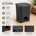 Ver imagem 5 de Lixeira Vime com Pedal 12L Plastico Tampa Removivel Balde Interno Cinza Chumbo