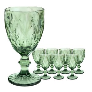 Jogo 8 Taças de Vidro Diamond Diamante Verde 300ml Água Class Home
