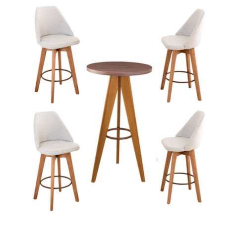 Bistrô Maya com 4 Banquetas Assento Linho Bege