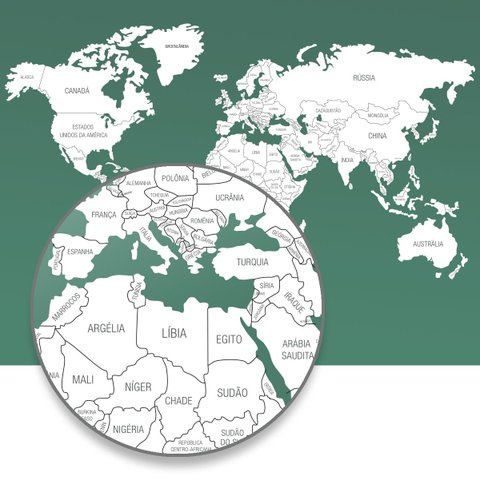 Mapa-Múndi Adesivo com molduras para fotos - Branco com nomes cinza - 170X95