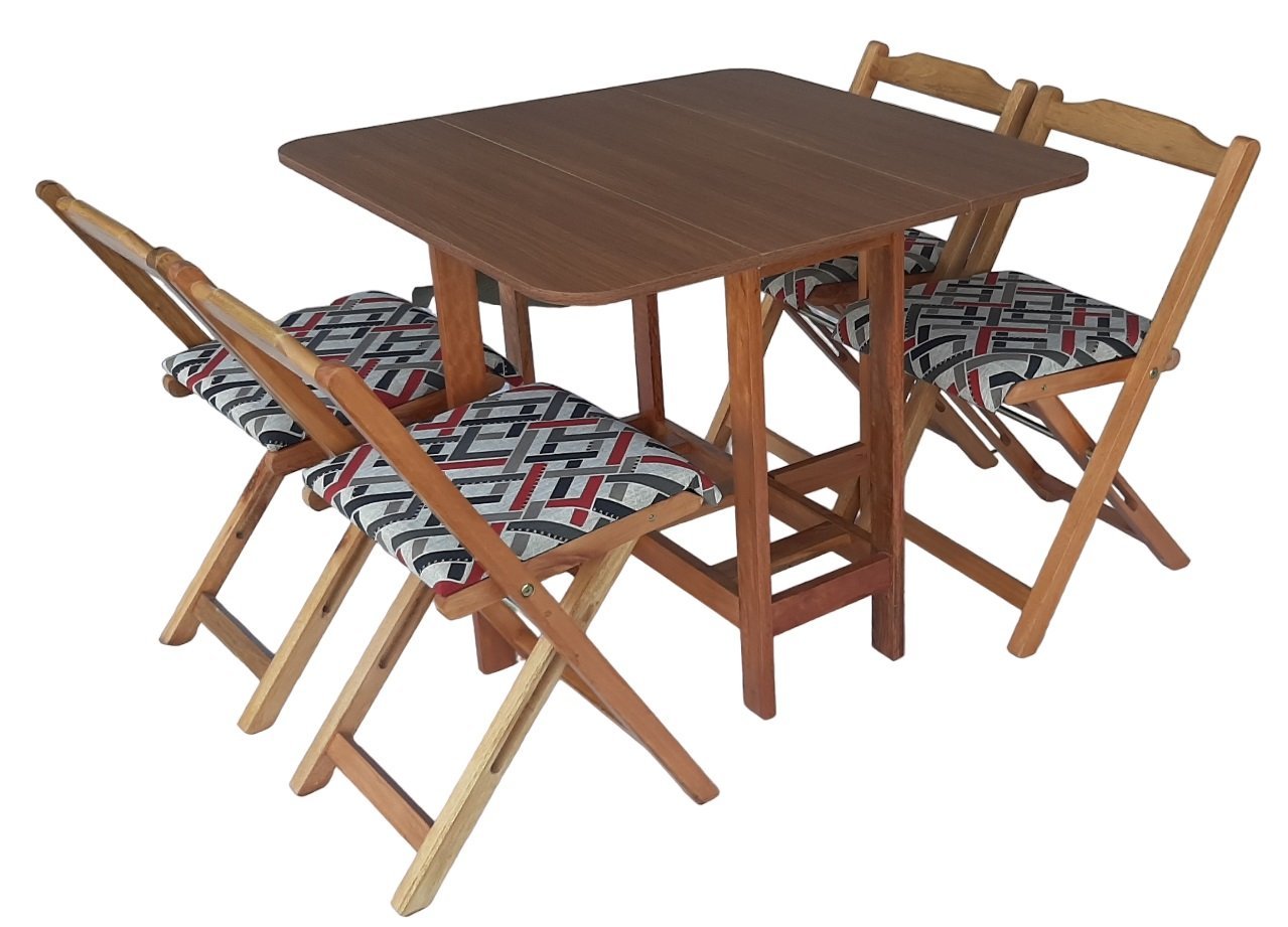 Conjunto Prático Mesa e 4 Cadeiras Dobrável Mel, Estofado Bar-Cozinha-Lazer-Varanda ( QUADRADO OVAL - 4
