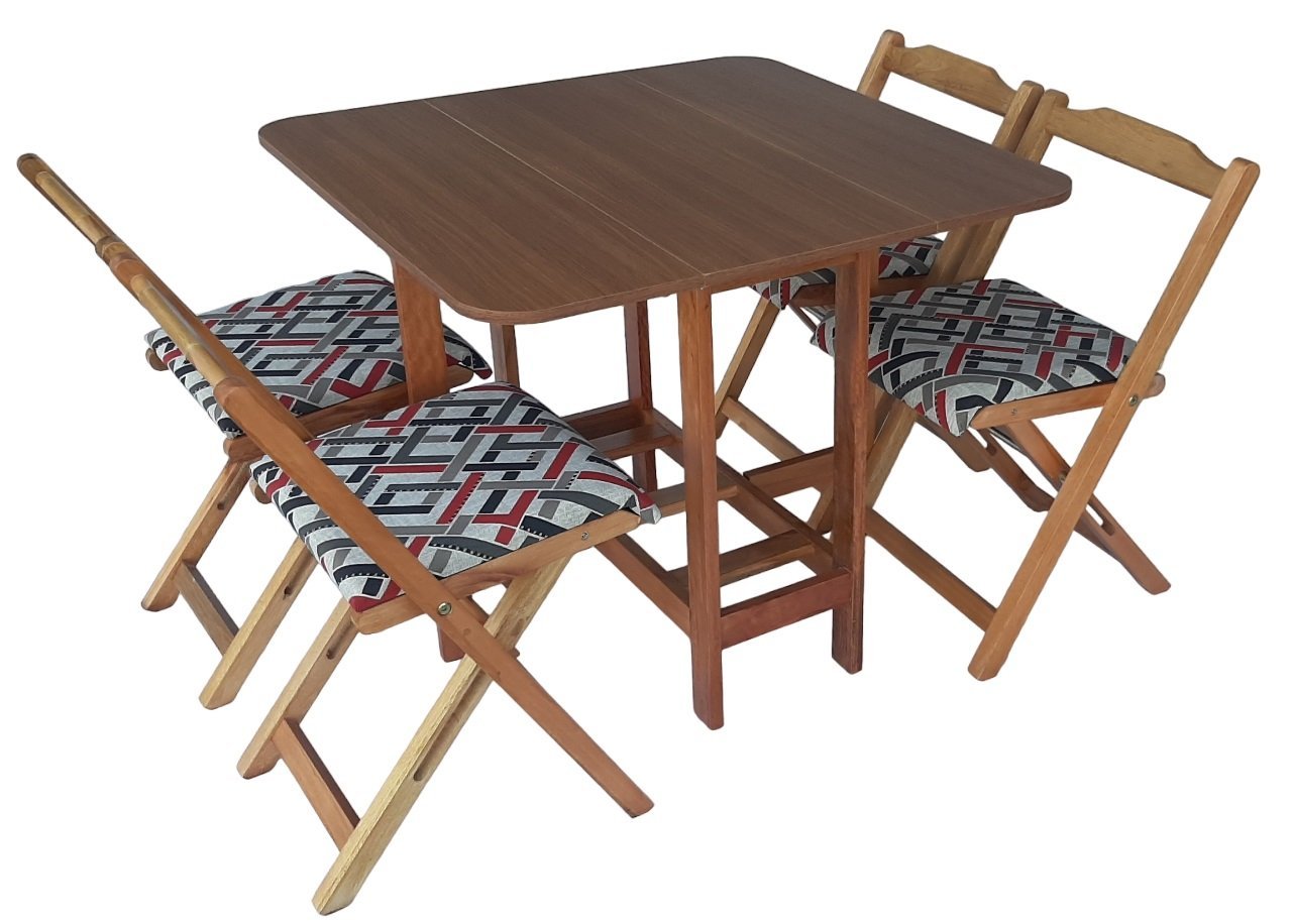Conjunto Prático Mesa e 4 Cadeiras Dobrável Mel, Estofado Bar-Cozinha-Lazer-Varanda ( QUADRADO OVAL - 8