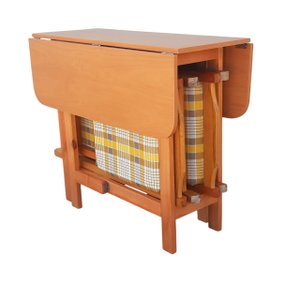 Conjunto Prático Mesa e 4 Cadeiras Dobrável Mel, Estofado Bar-cozinha-lazer-varanda ( Quadrado Oval