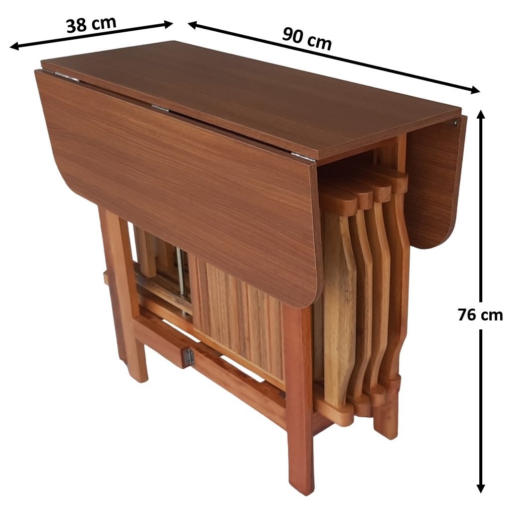 Conjunto Prático Mesa e 4 Cadeiras Dobrável Mel, Estofado Bar-Cozinha-Lazer-Varanda ( QUADRADO OVAL - 12