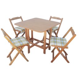 Conjunto Prático Mesa e 4 Cadeiras Dobrável Mel, Estofado Bar-cozinha-lazer-varanda ( Quadrado Oval - 2