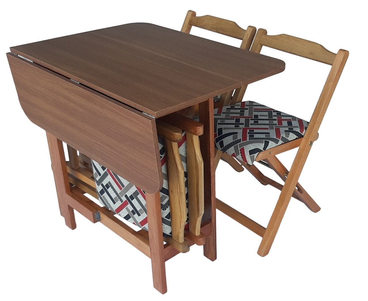 Conjunto Prático Mesa e 4 Cadeiras Dobrável Mel, Estofado Bar-Cozinha-Lazer-Varanda ( QUADRADO OVAL - 11