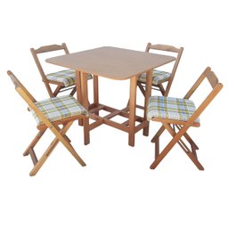 Conjunto Prático Mesa e 4 Cadeiras Dobrável Mel, Estofado Bar-cozinha-lazer-varanda ( Quadrado Oval - 6