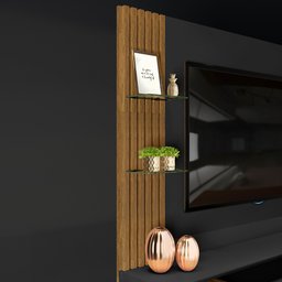 Painel Home Suspenso para TV até 55'' 2 Portas com Espelho Angola - Preto/Demolição - 3