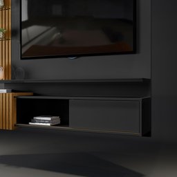 Painel Home Suspenso para TV até 55'' 2 Portas com Espelho Angola - Preto/Demolição - 4