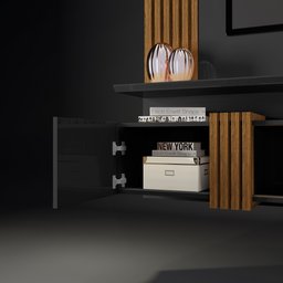 Painel Home Suspenso para TV até 55'' 2 Portas com Espelho Angola - Preto/Demolição - 5