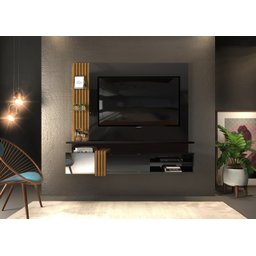 Painel Home Suspenso para TV até 55'' 2 Portas com Espelho Angola - Preto/Demolição - 2
