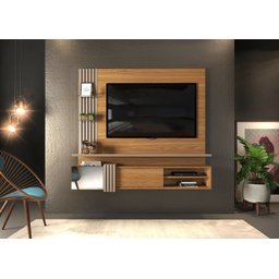 Painel Home Suspenso para Tv até 55'' 2 Portas com Espelho Angola - Carvalho/griz - 2