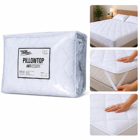 Pillow Top Casal Anti Stress Fios de Carbono Master Comfort Toque Pluma Fibra Antialergico Protetor 