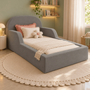 Ver imagem 4 de Cama Montessoriana Infantil Solteiro Estofada com Colchão e Proteção Lateral - Cinza