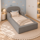 Ver imagem 2 de Cama Montessoriana Infantil Solteiro Estofada com Colchão e Proteção Lateral - Cinza