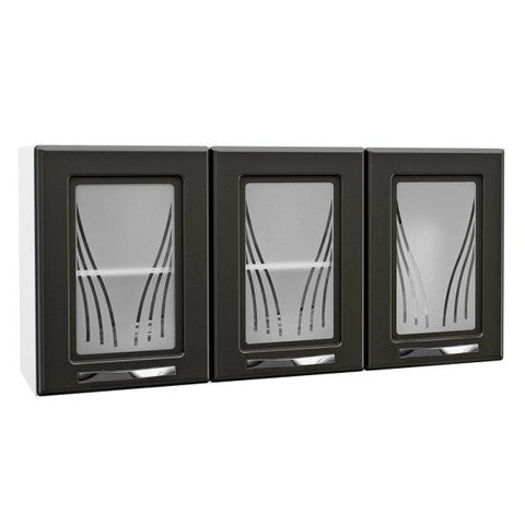 Armário Aéreo de Cozinha em Aço Star New 3 Portas com Vidro Branco/preto - Telasul