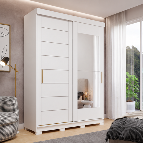 Guarda Roupa Lia 2 Portas Correr com Espelhos Pés MDF