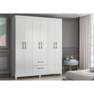 Guarda Roupa 6 Portas 2 Gavetas Branco Moval Móveis Panamá 182x153x47