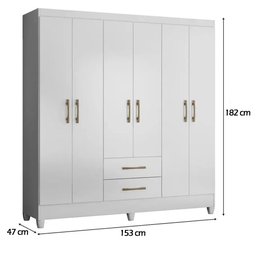 Guarda Roupa 6 Portas 2 Gavetas Branco Moval Móveis Panamá 182x153x47 - 6