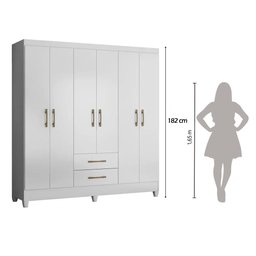 Guarda Roupa 6 Portas 2 Gavetas Branco Moval Móveis Panamá 182x153x47 - 7
