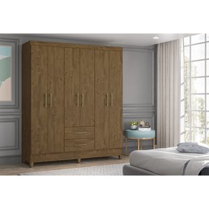 Guarda Roupa 6 Portas 2 Gavetas Castanho Wood Moval Móveis Panamá 182x153x47