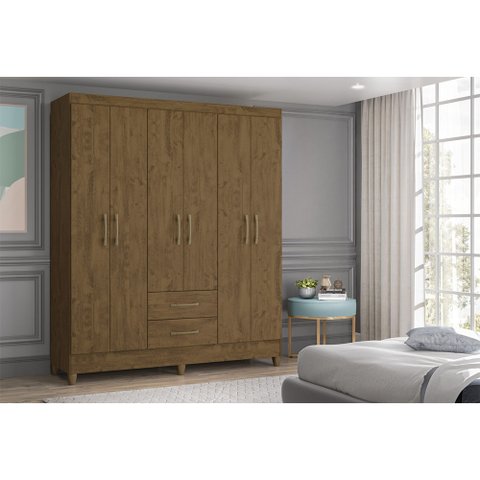 Guarda Roupa 6 Portas 2 Gavetas Castanho Wood Moval Móveis Panamá 182x153x47