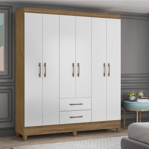 Guarda Roupa 6 Portas 2 Gavetas Branco/castanho Panamá Moval Móveis 182x153x47