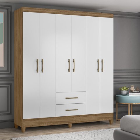 Guarda Roupa 6 Portas 2 Gavetas Branco/castanho Panamá Moval Móveis 182x153x47