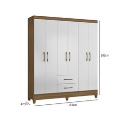 Guarda Roupa 6 Portas 2 Gavetas Branco/castanho Panamá Moval Móveis 182x153x47 - 6
