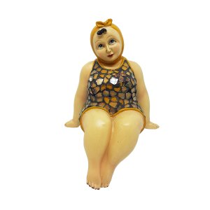 Escultura Banhista Resina Sentada Maiô Mosaico Premium