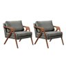 Kit 2 Poltronas Decorativa Mona Luxo Linho Cinza e Base Madeira Maciça - 1