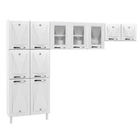 Cozinha de Aço Compacta Star New 11 Portas com Vidro Branco - Telasul